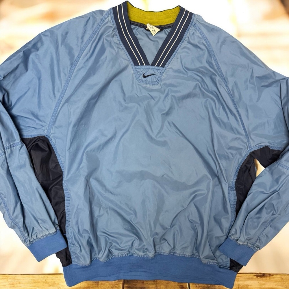 Vintage Nike V-Neck Windbreaker Pullover Blue XXL‎ Made in Taiwan 90s Y2K